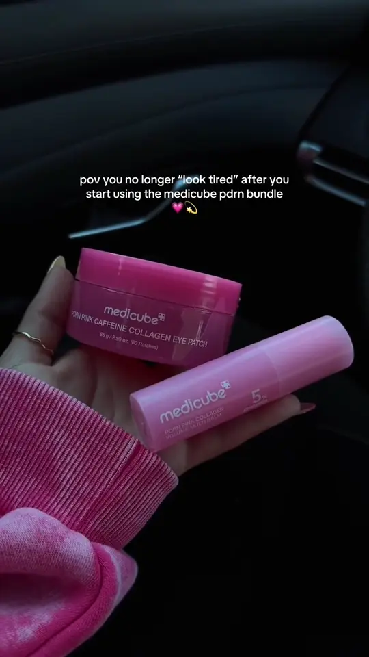 Hands holding the balm stick and the PDRN Pink jar